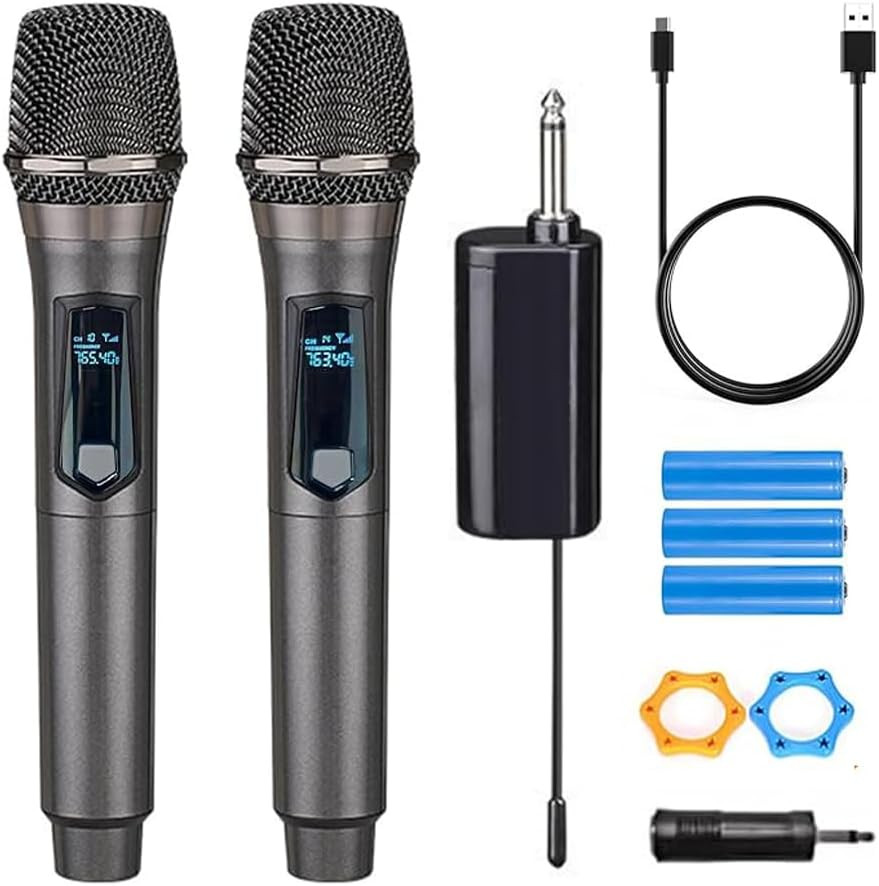 Microfono inalambrico doble UHF recargable para karaoke boda fiesta