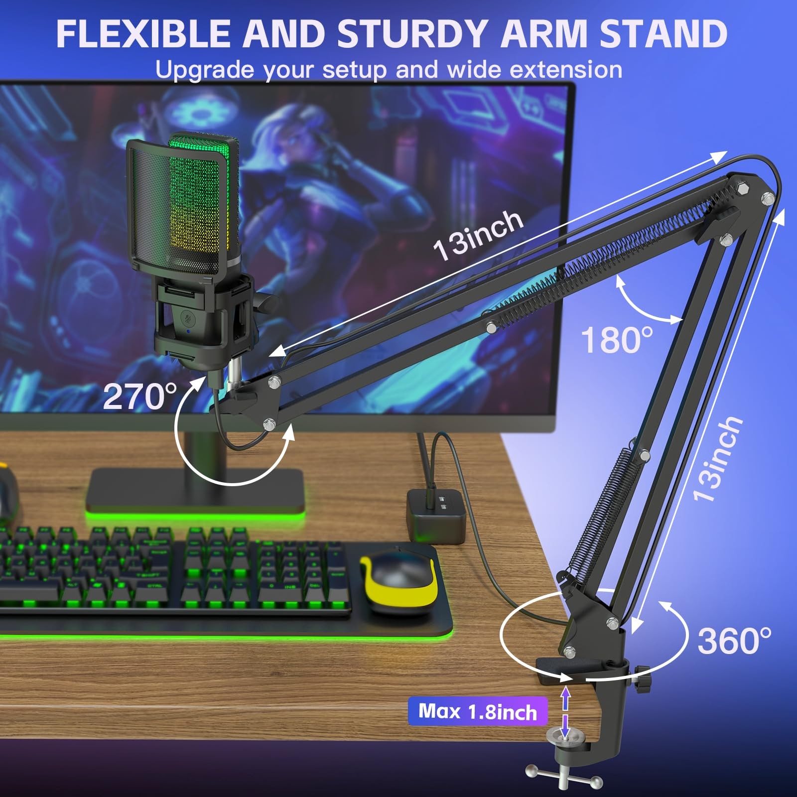 Gaming USB Microphone,Noise Cancellation Condenser mic,RGB Microphone with Mu…