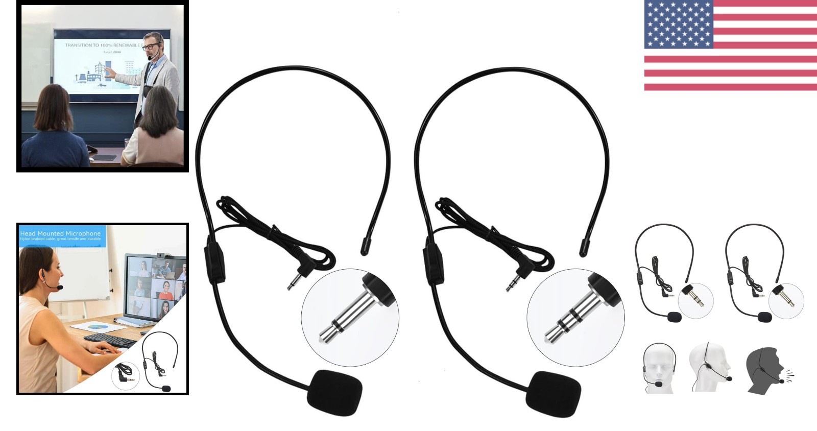 Comfortable and Adjustable Headset Microphones for Singers & Presenters – 2 Pack