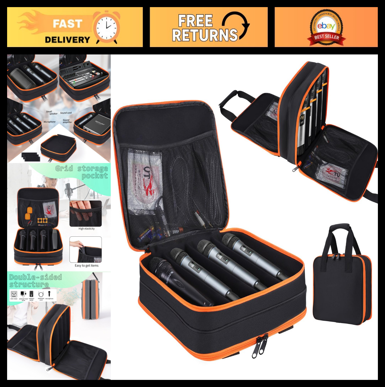 Portable Wireless Microphone Case – 8 Slot Storage Bag for Karaoke & Travel