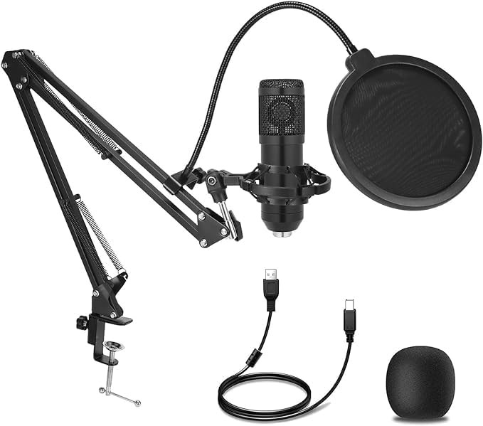 Microfono Condensador Professional USB Streaming Podcast Brazo Ajustable