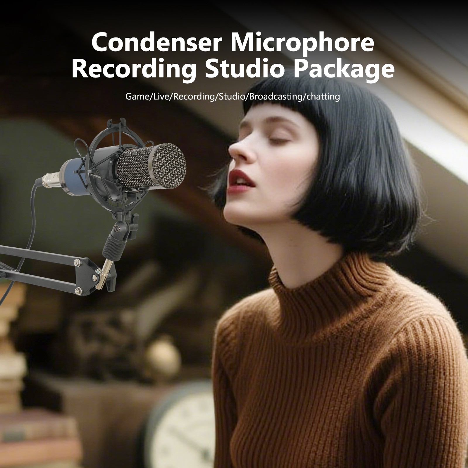 Studio Recording Kit Podcast Equipment Bundle Music Mixer with 2 Microphones Kit