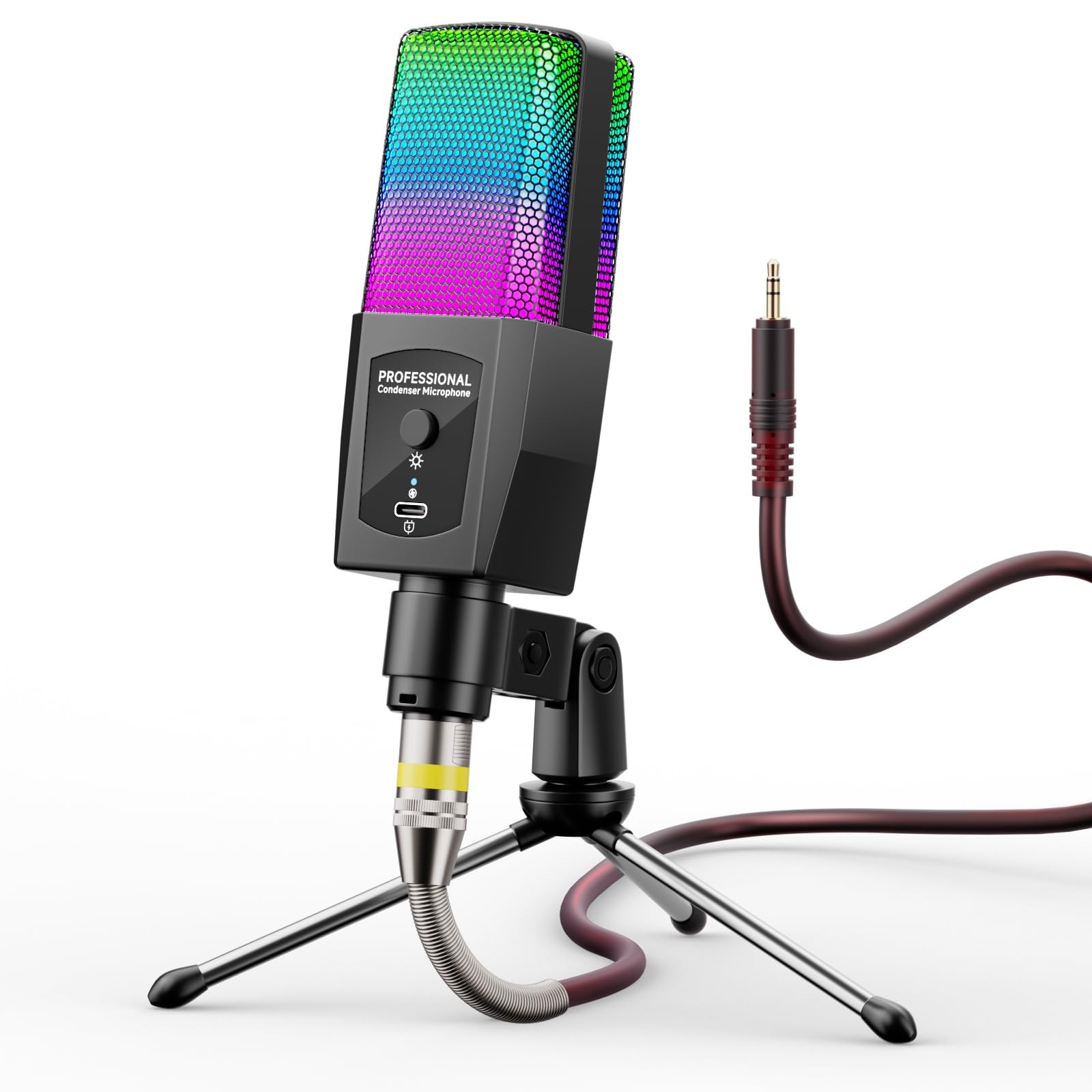 Multifunction Condenser Microphone, RGB Light Gaming Mic, 3.5mm XLR, Plug and…