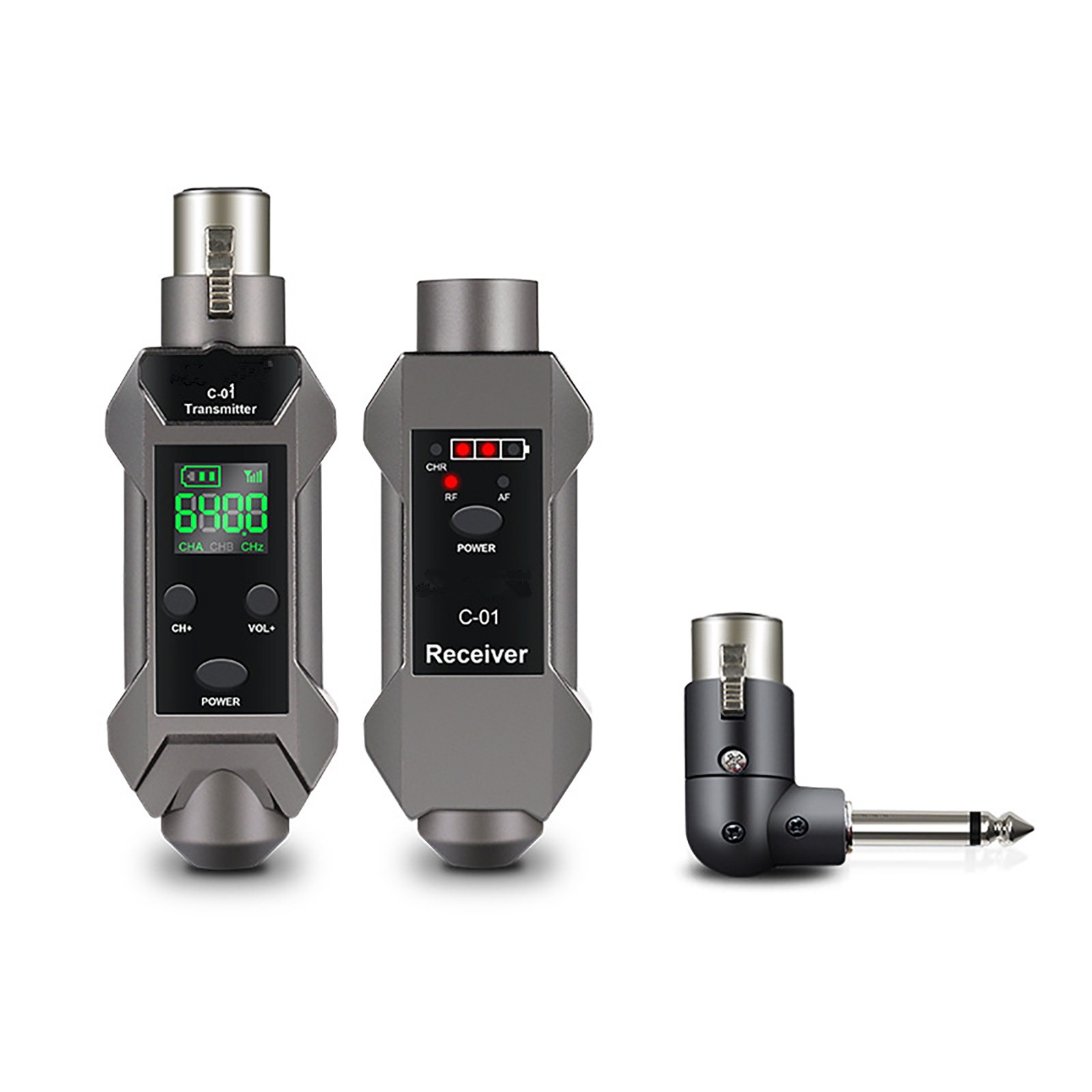 Rechargeable Plug-on Microphone Wireless System XLR Transmitter+Receiver+Adapter