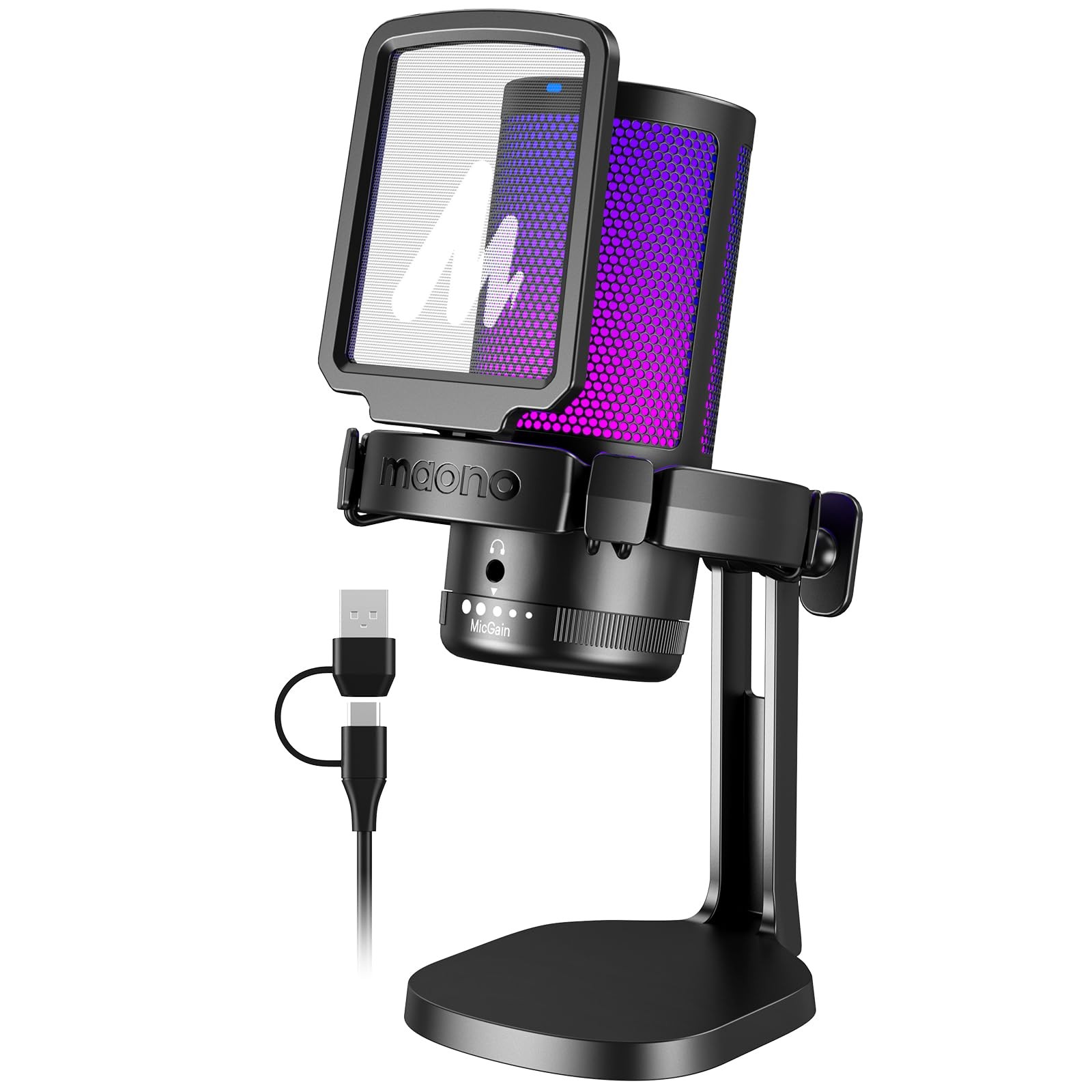 USB Gaming Microphone for PC, Noise Cancellation Condenser Mic with RGB Lights,