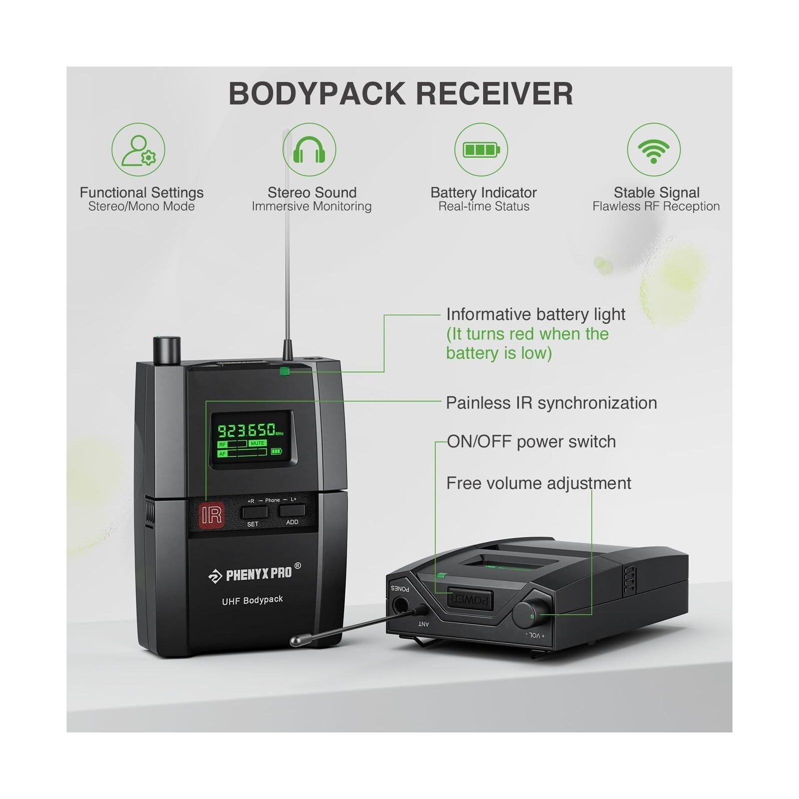 Phenyx Pro UHF Stereo Wireless in Ear Monitor System, Wireless IEM, 900MHz Ba…