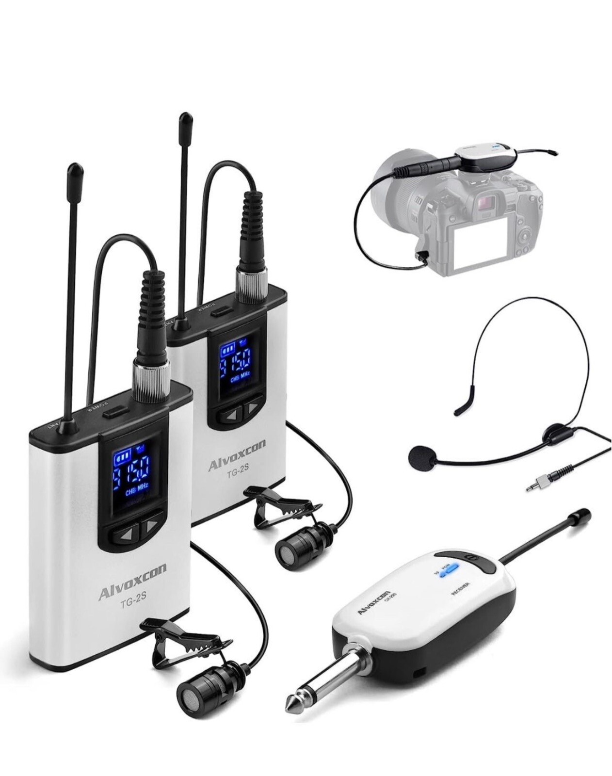 Alvoxcon Wireless Headset Lavalier Microphone System Wireless Lapel Mic Best