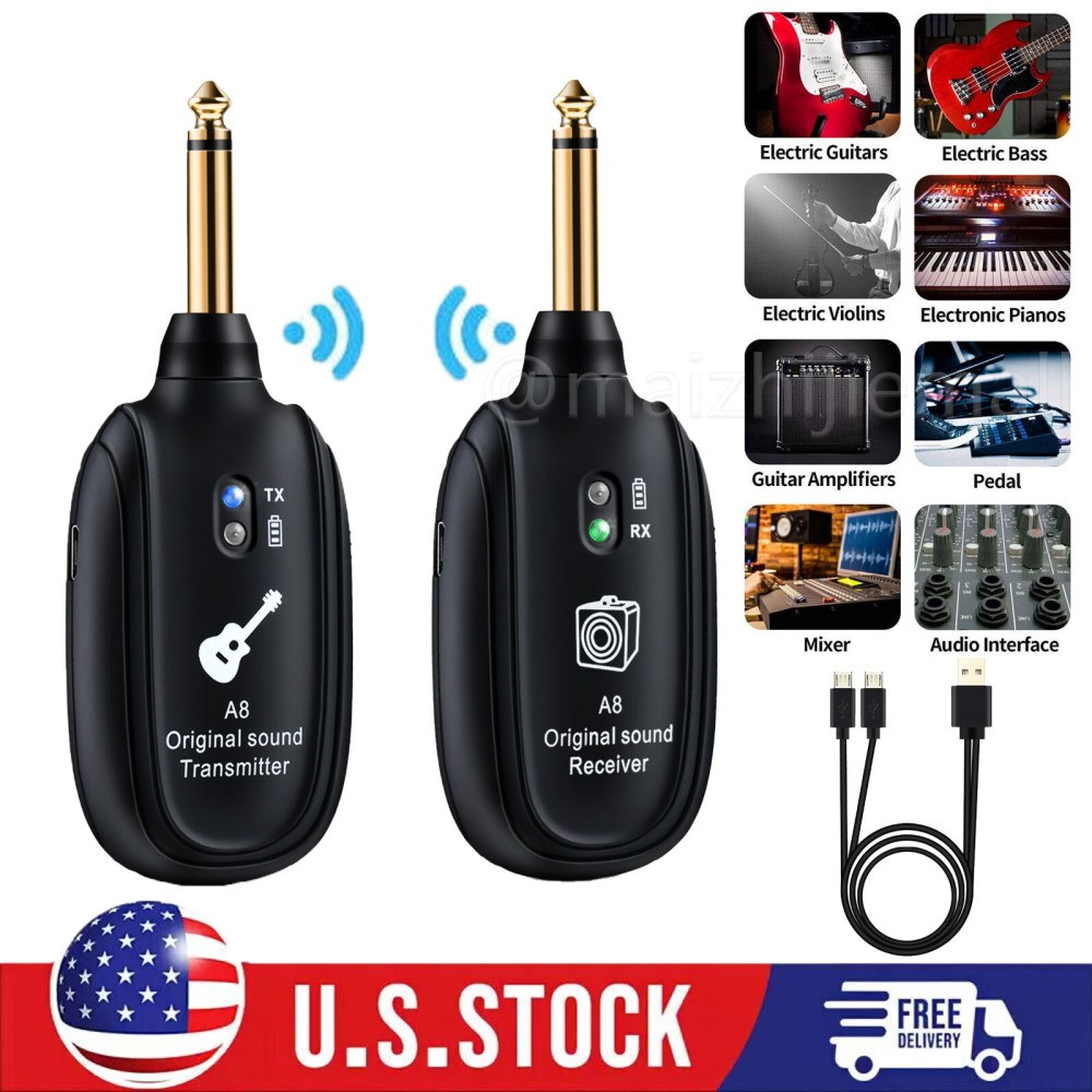 Wireless Guitar System Transmitter Receiver fit Guitar Bass Violin Digital 100ft