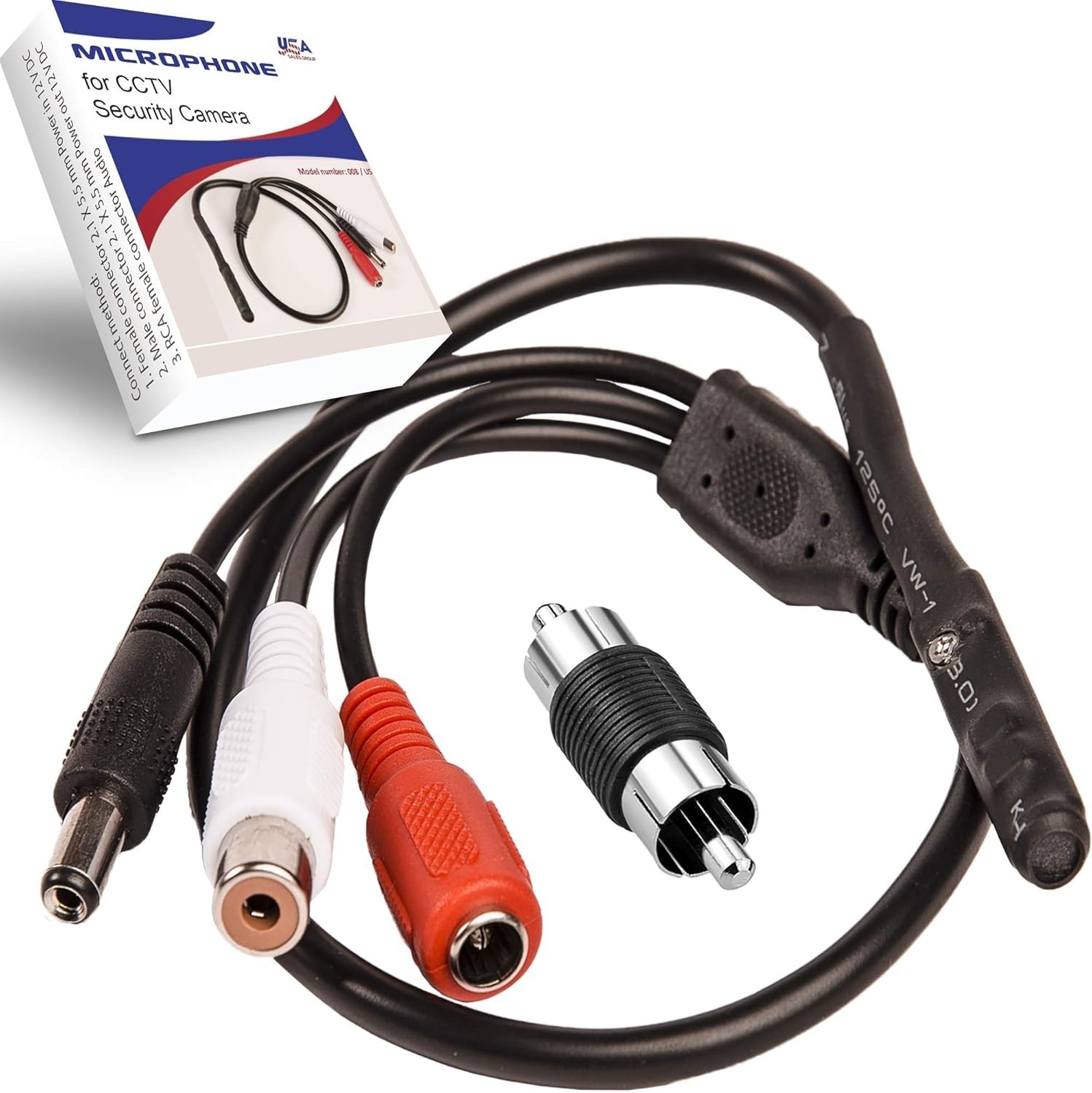 CCTV Microphone w/ Preamp RCA Audio Out 12V DC Adjustable Gain DVR NVR IP