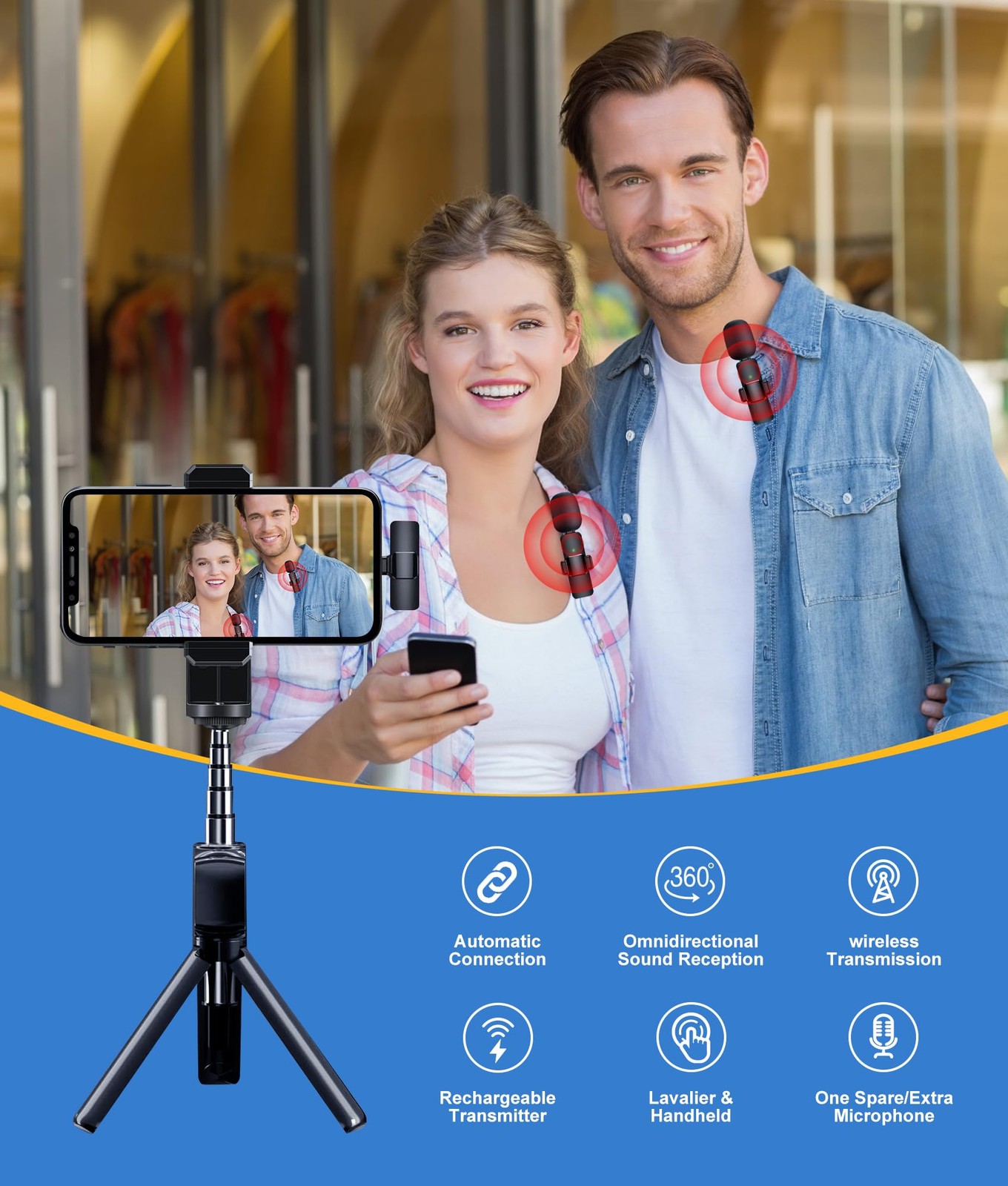 JOUNIVO 2 Pack Wireless Lavalier Microphone for iPhone Mini Mic with Noise