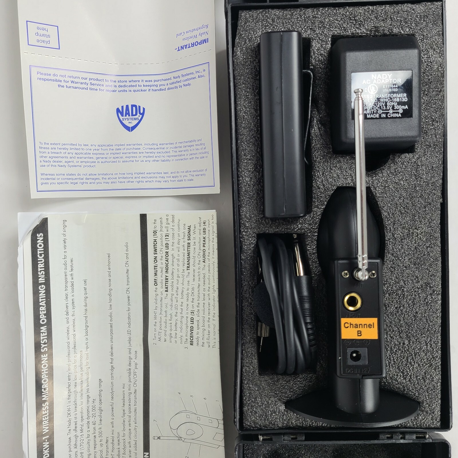Nady DKW-1 VHF Wireless Lavalier Mic/Amplifier System With Case~New In Open Box