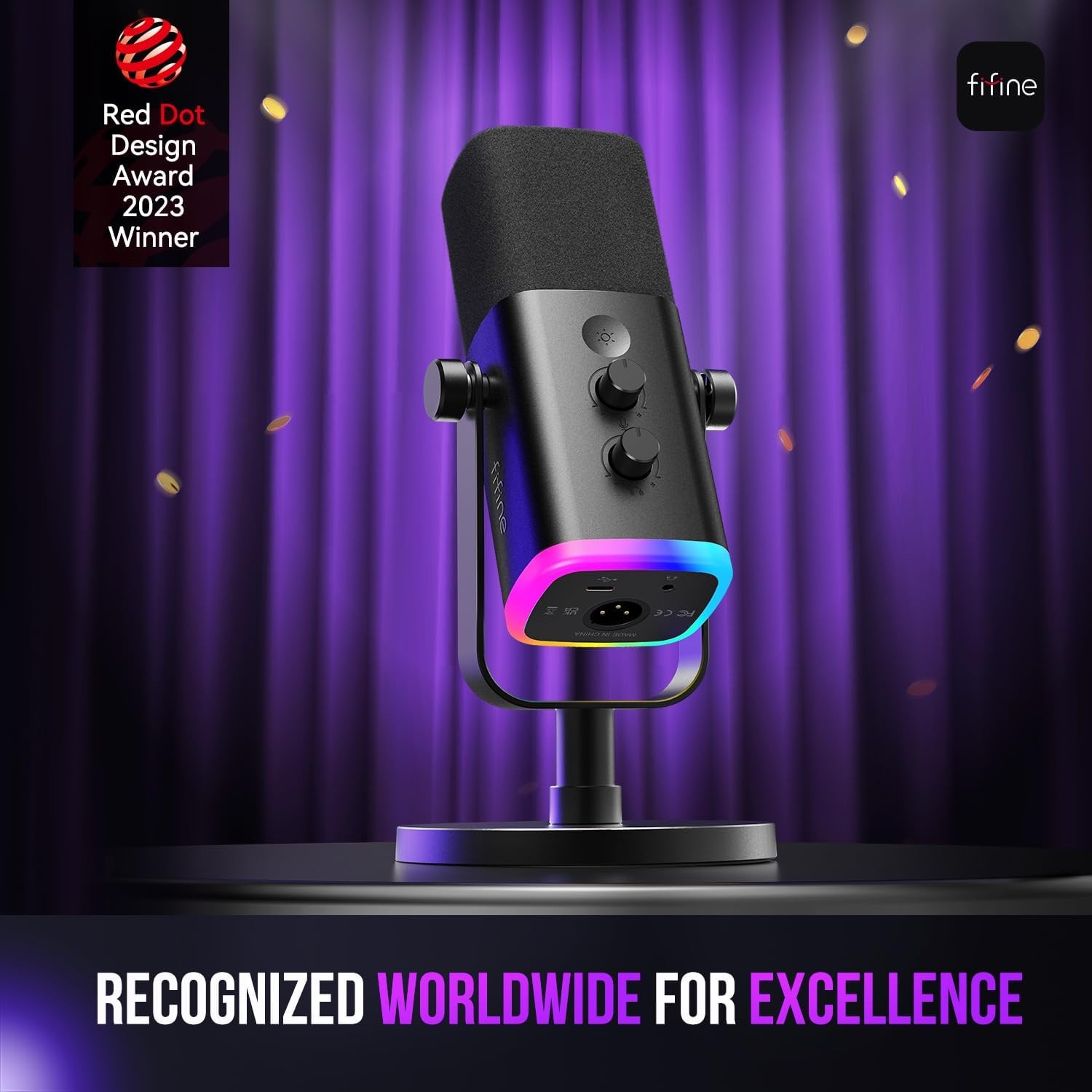 USB/XLR Dynamic Microphone RGB Streaming Podcast Mic w/ Mute Stand AM8