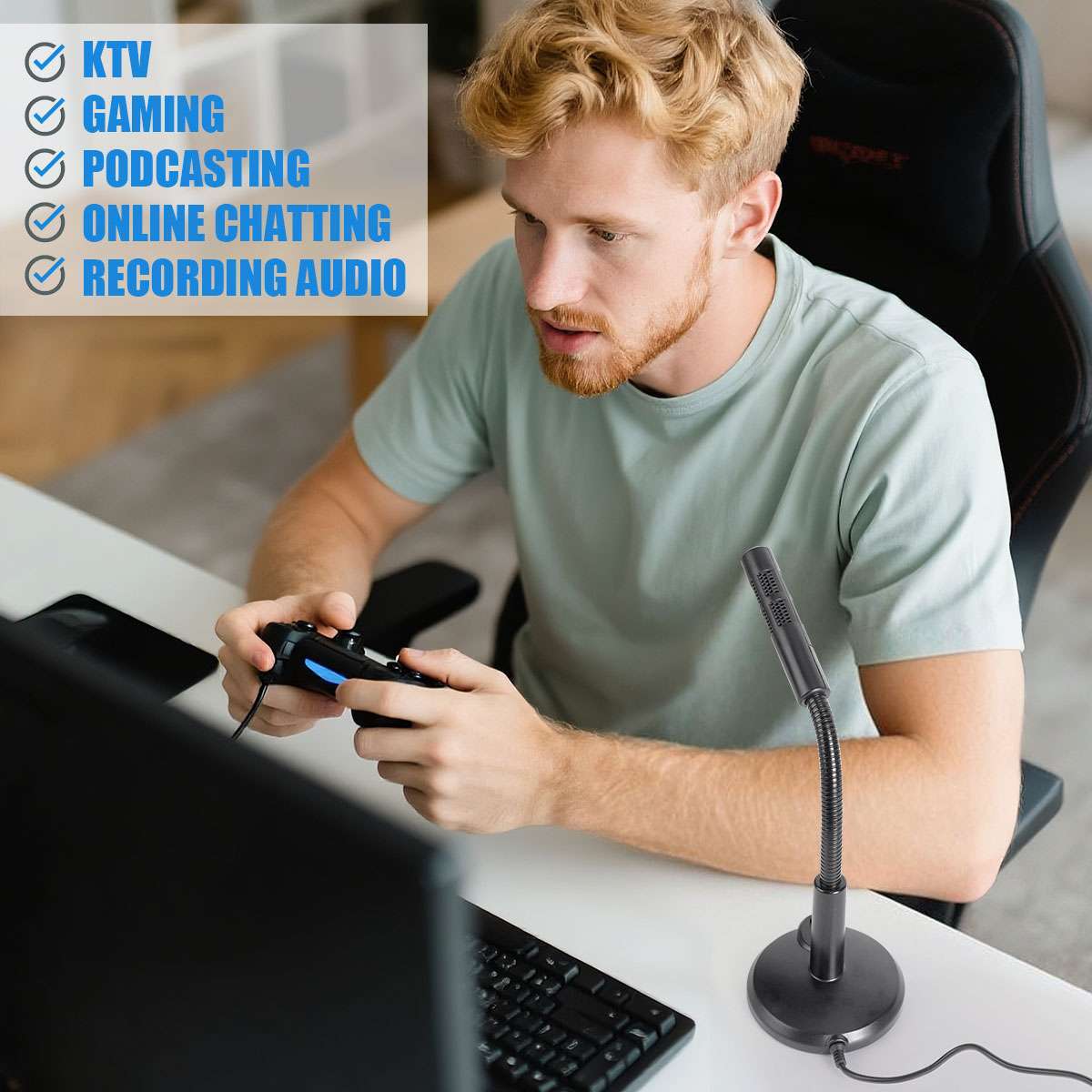 Computer Mini Condenser Microphone USB Stand Recording Mic For PC Desktop Laptop