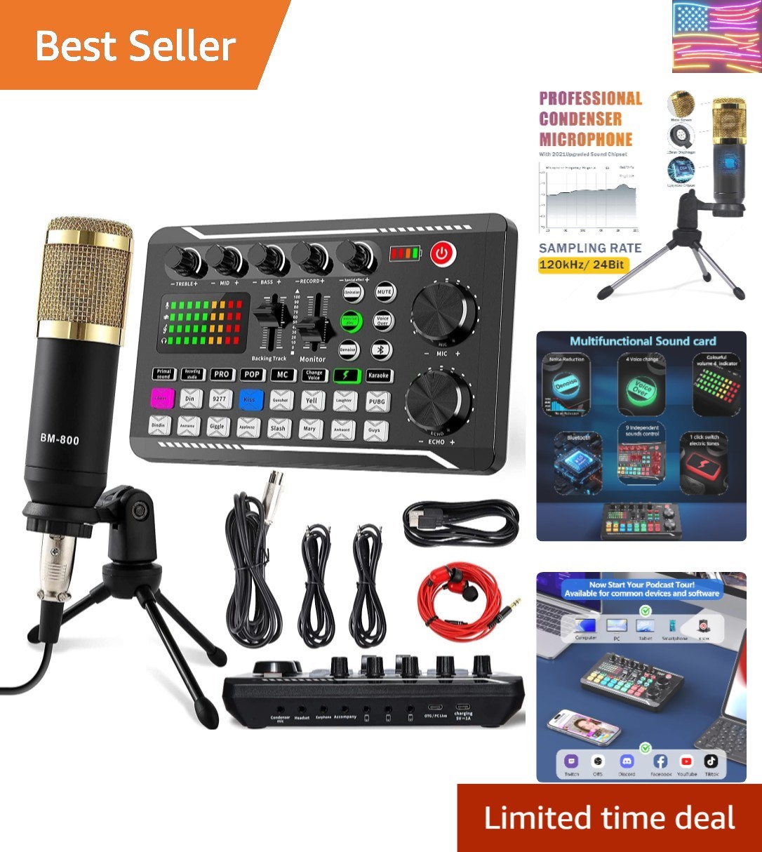 Podcast Equipment Bundle, Condenser Microphone with Tripod Stand and Professi…