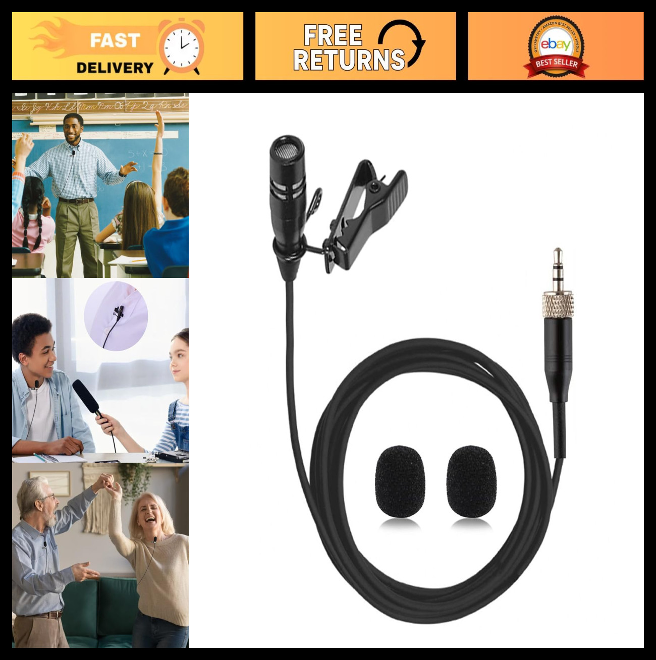 Unidirectional Lavalier Lapel Microphone – Super Cardioid for Wireless Systems,