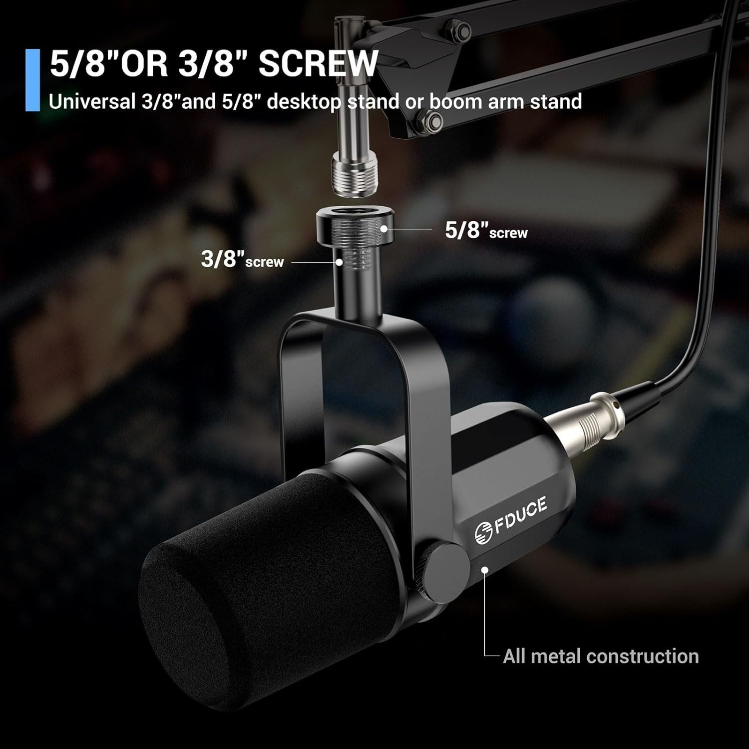 Professional XLR Dynamic Microphone with Boom Arm for Podcasting & Streaming