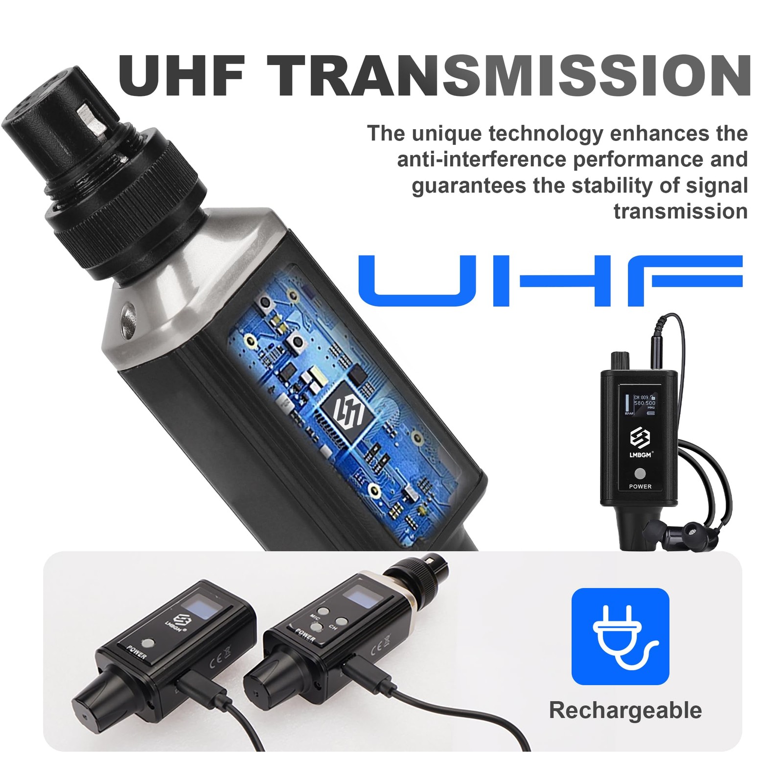 LMBGM A9 UHF Wireless in Ear Monitor System, Mono IEM Transmitter and Beltpac…