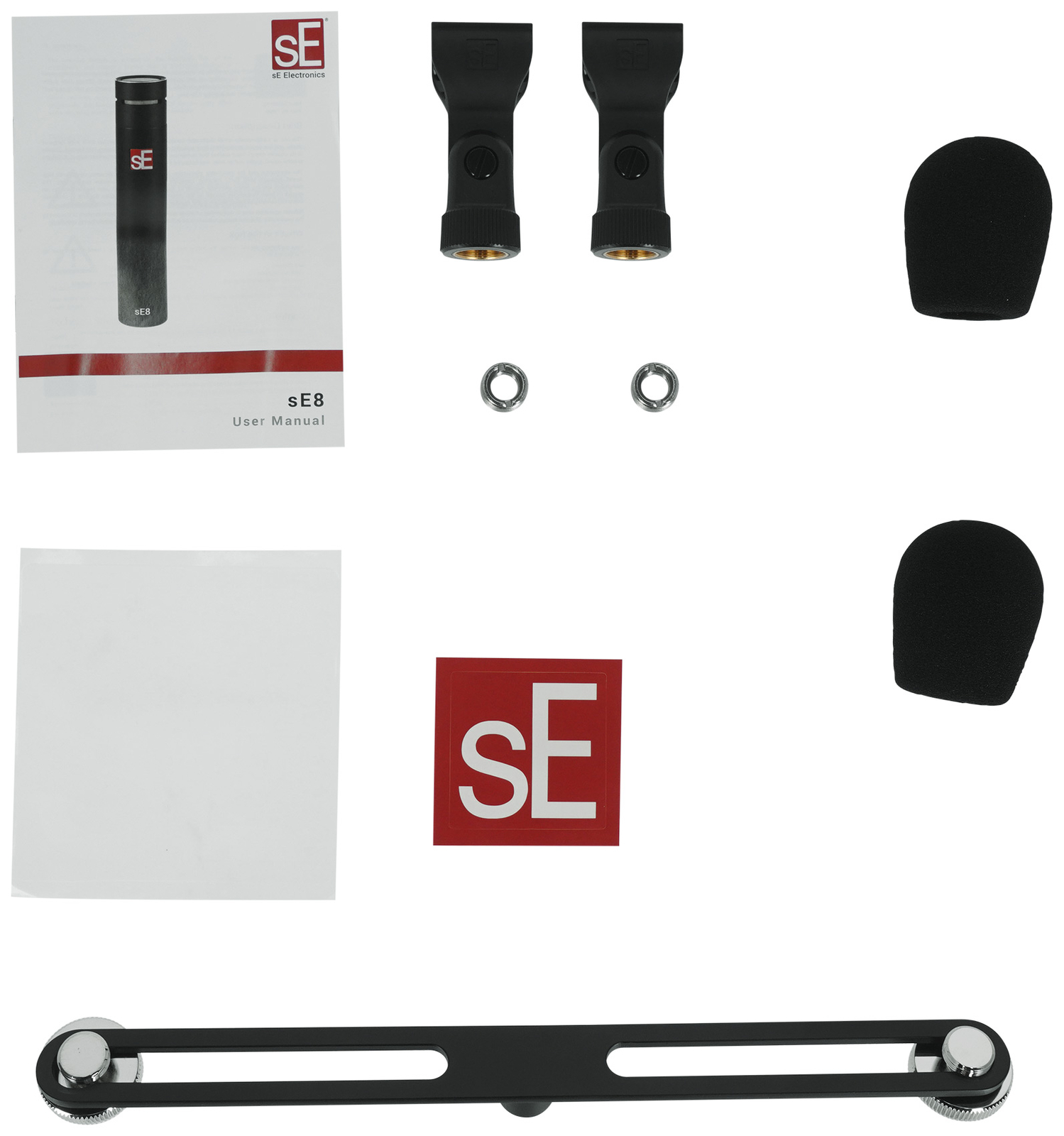 2) Se Electronics sE8 Recording Condenser Microphones + Round-Base Pro Mic Stand