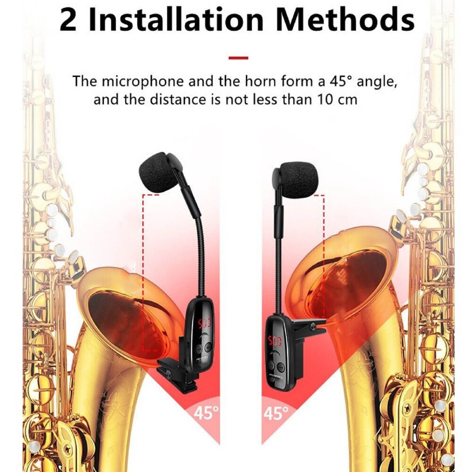 Microphone with Receiver Transmitter 50M Range Wireless For Trumpet Saxophone d