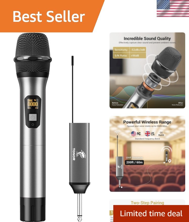 15-Channel UHF Wireless Microphone System with Rechargeable Receiver, 200ft R…