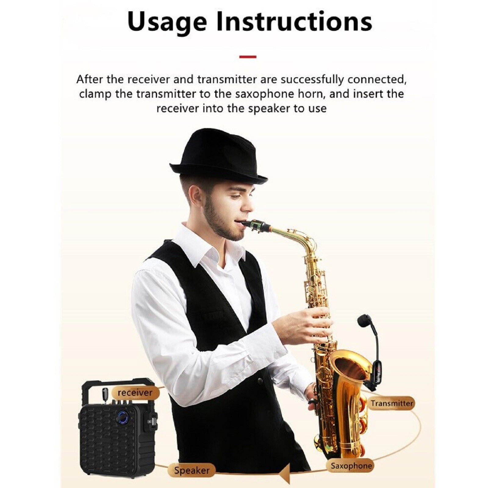 UHF Wireless Microphone For Trumpet Saxophone Instrument 50M Range Wireless