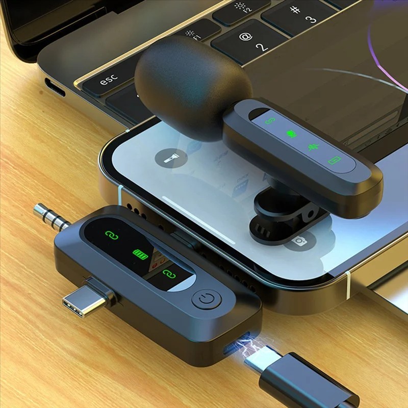 Wireless Lavalier Microphone USB Type C Noise Cancelling Lapel Mic for Streaming
