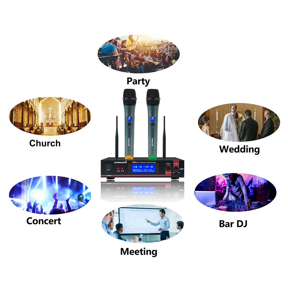 Pro Studio Wireless Microphone System 2 Channel UHF Handheld Church Microphone