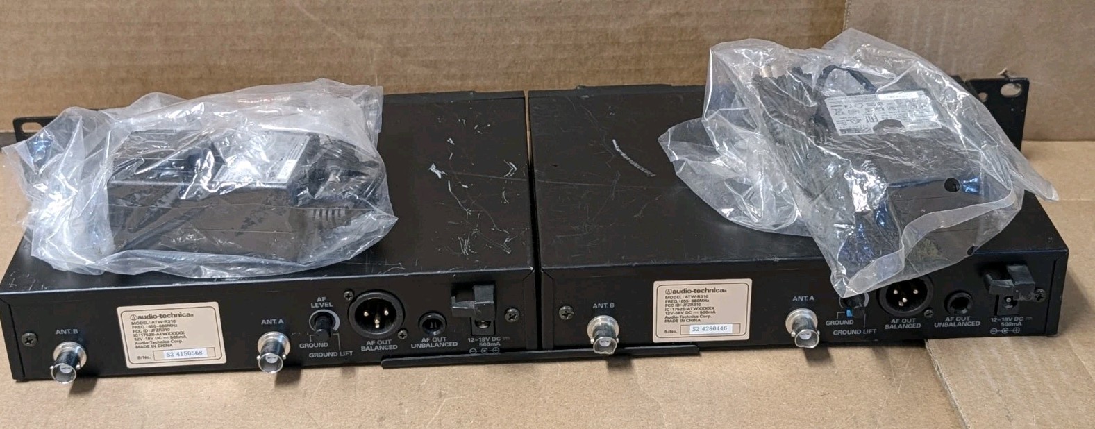 2x AudioTech ATW-R310 UHF Wireless Diversity Receiver 655-680 MHz W/ Power Cable