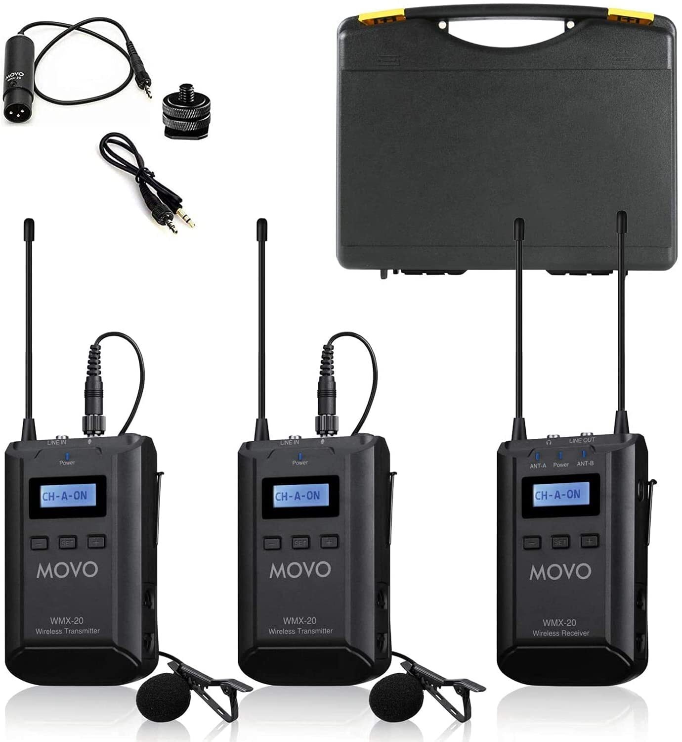 Movo WMX-20-DUO 48-Channel UHF Wireless Lavalier Microphone System. 1 Receiver–