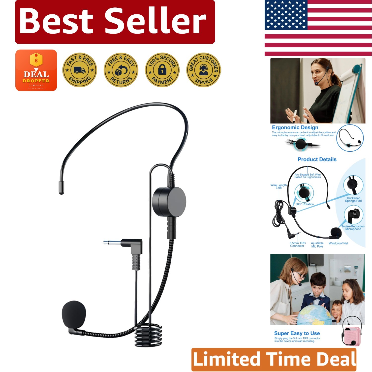 Flexible Wired Boom Microphone Headset for Effective Public Speaking – 55dB SNR