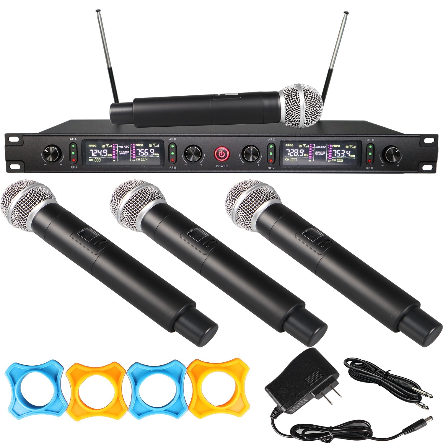 Professional 4 Channel UHF Wireless Dual Microphone Cordless Handheld Mic System