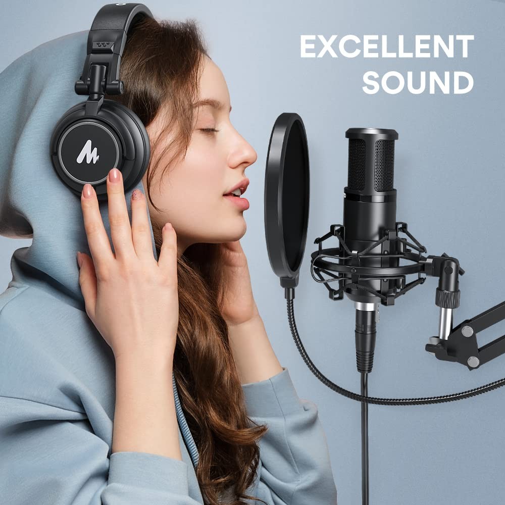 XLR Condenser Microphone, Professional Cardioid Studio Mic with Boom Arm, Pop…