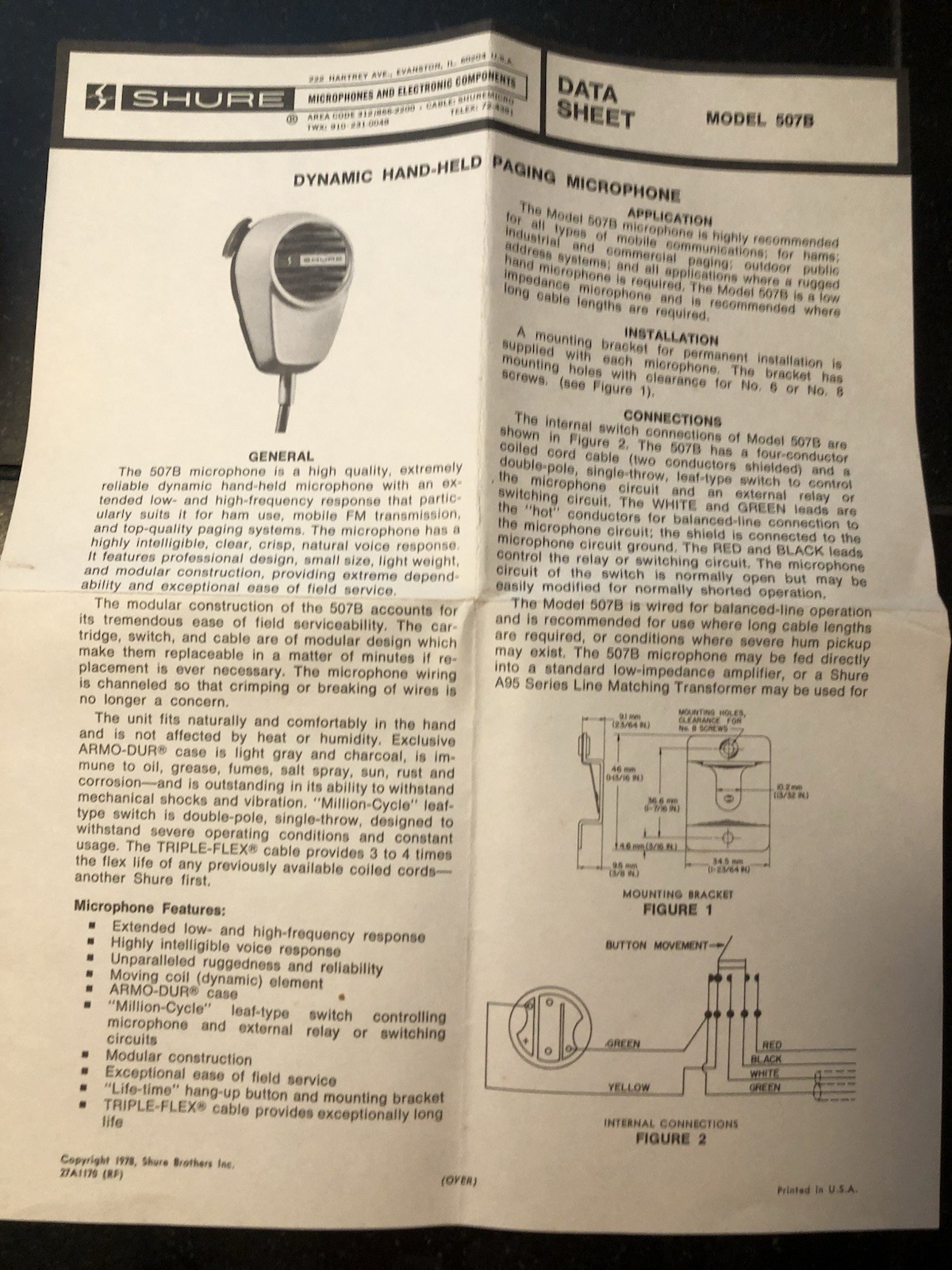 SHURE MICROPHONE MODEL 507B DYNAMIC HAND HELD PAGING MICROPHONE NEW OLD STOCK