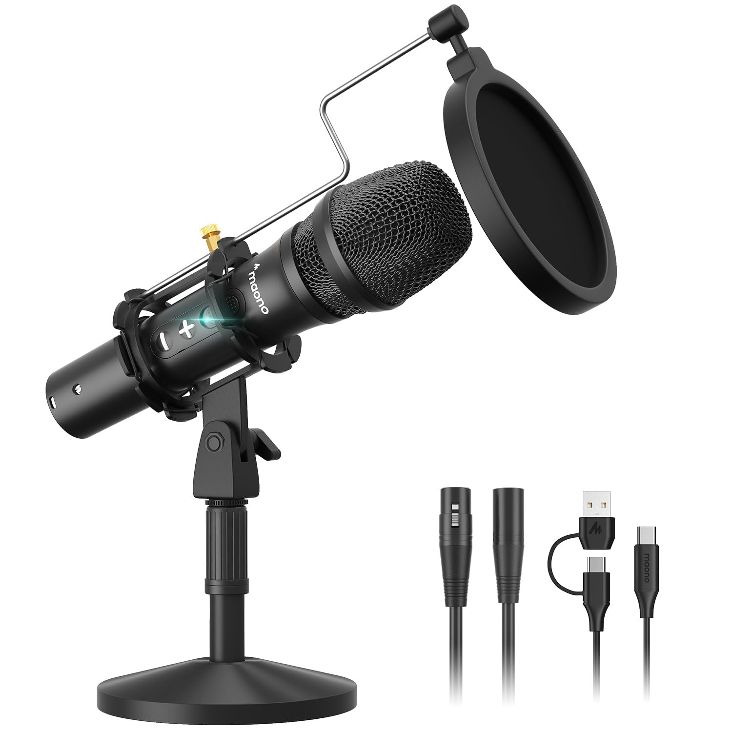 USB/XLR Podcast Dynamic Microphone, Studio Mic Kit with Volume Control, Shock…