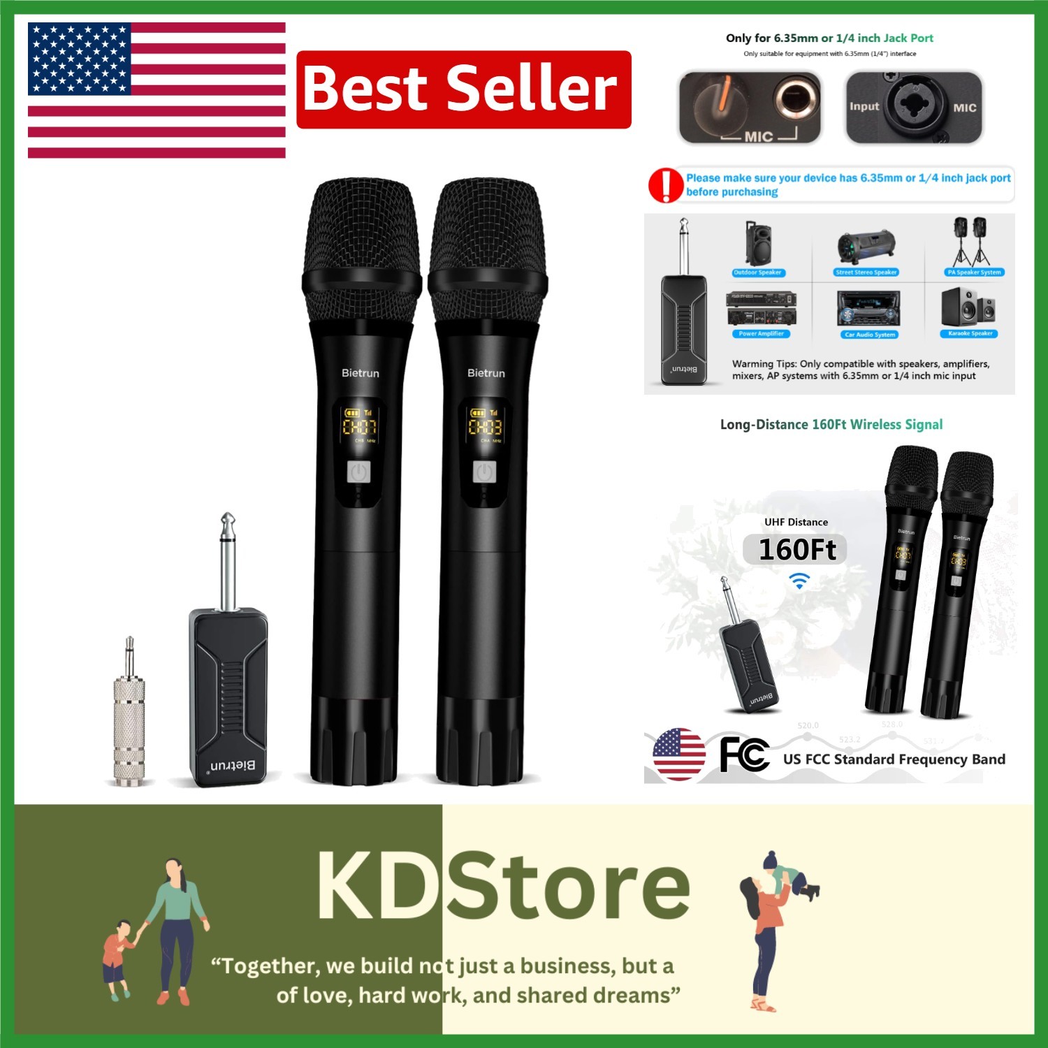 UHF Dual Handheld Wireless Microphone System for Karaoke & Events – 160 ft Range