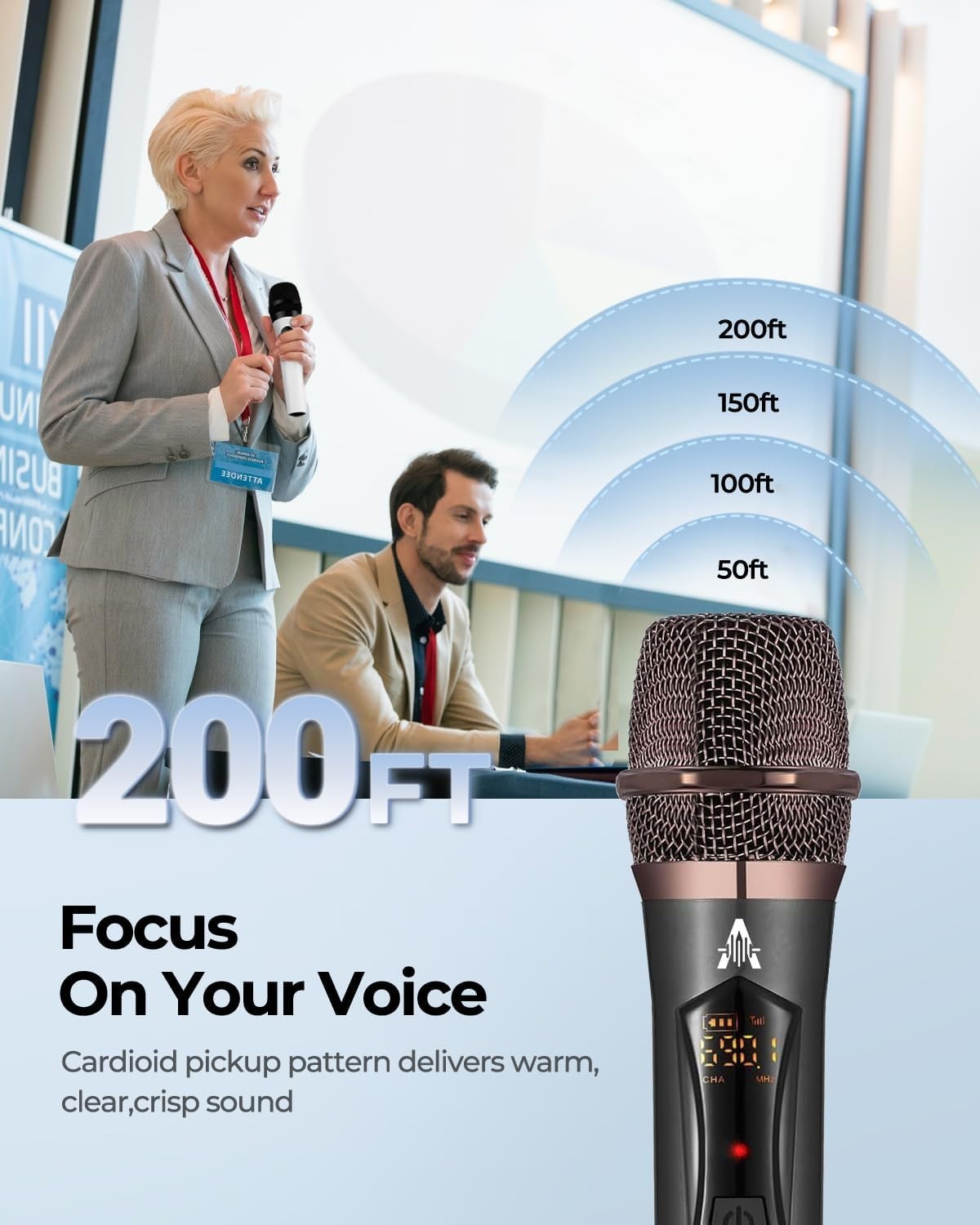 DSP Noise Reduction Wireless Microphone – Rechargeable, Long-Lasting Performance