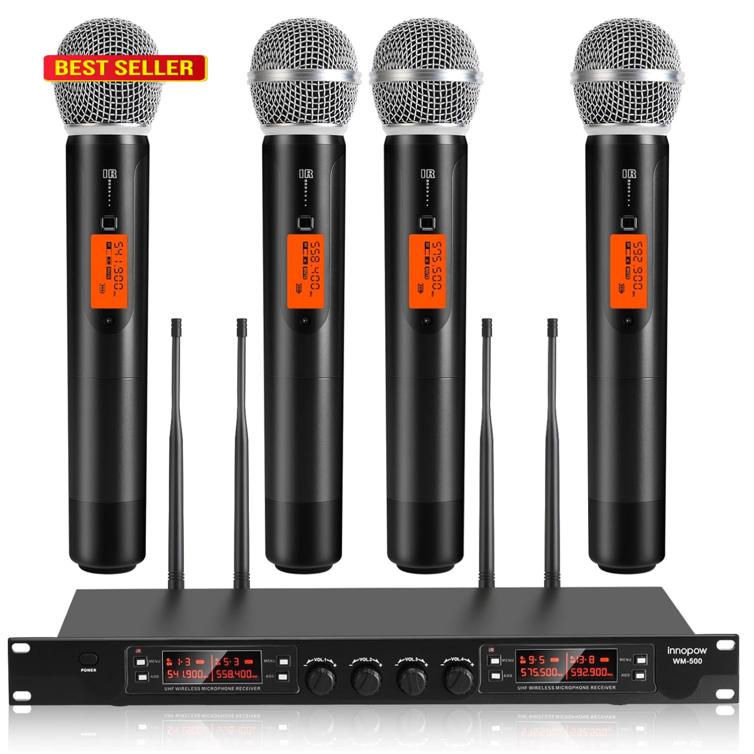 4 Channel Wireless Microphone System Quad UHF Cordless Mic Set 4×40 Groups Metal