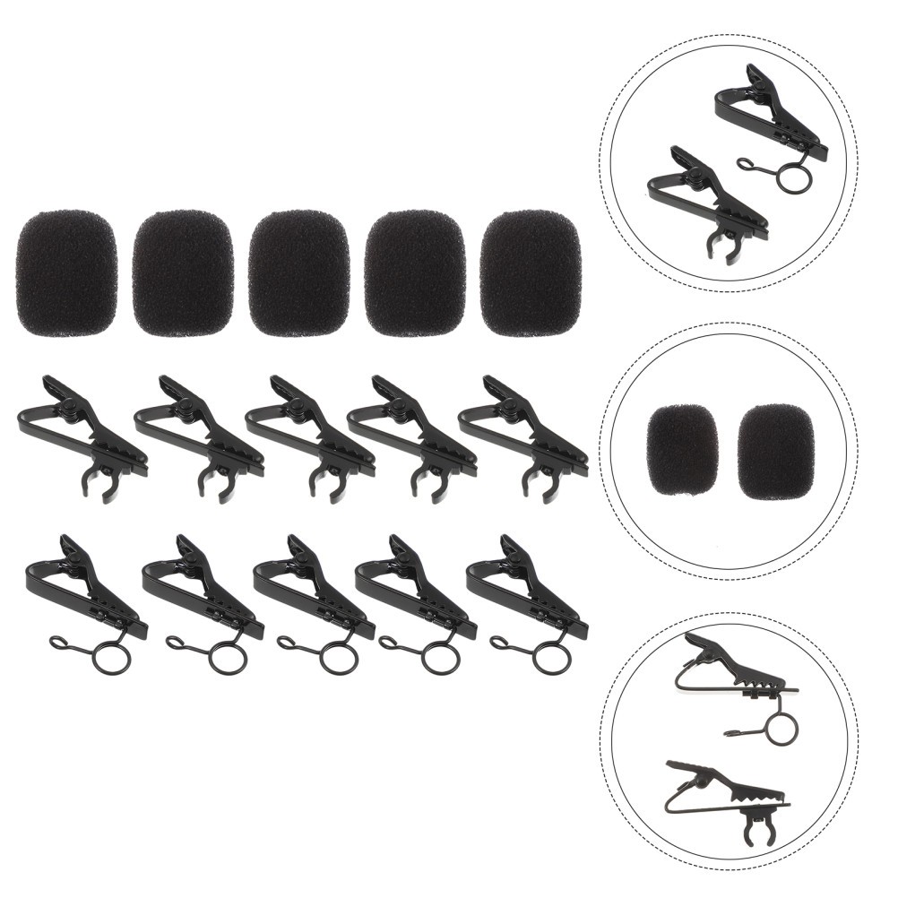 18Pcs Mic Sponge Covers Kit with Reusable Metal Wire Clips and Tie Clips Set