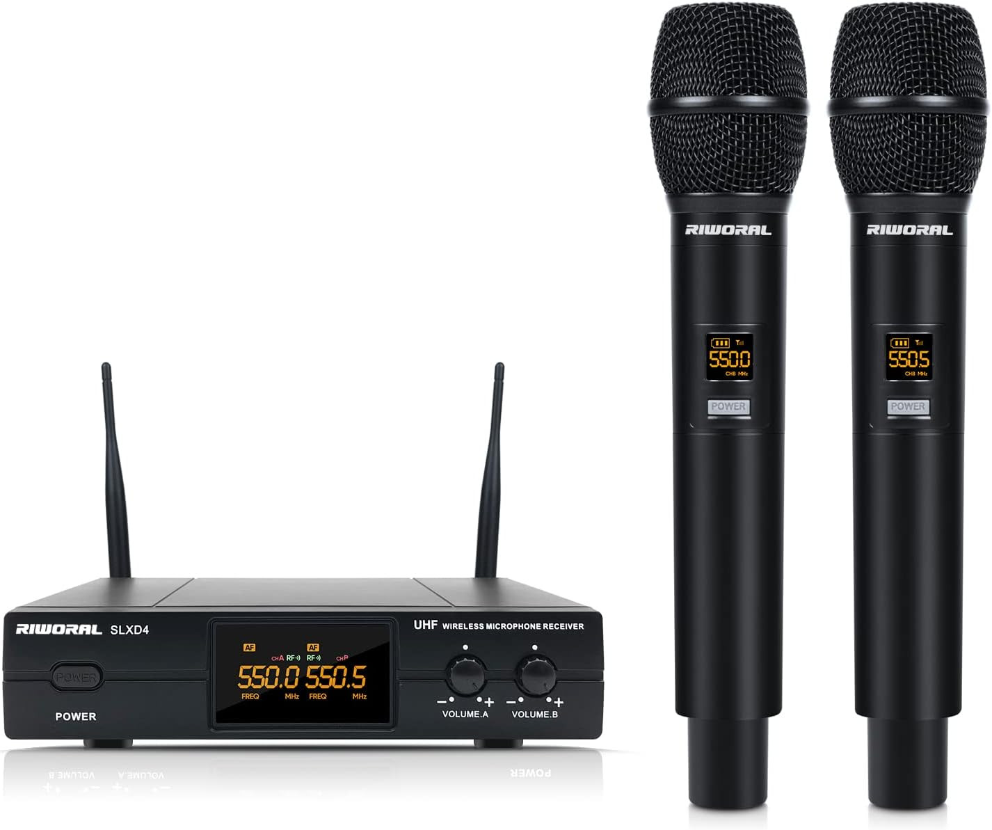 Wireless Microphone System UHF Dual Handheld Karaoke Mic Cordless LED Display