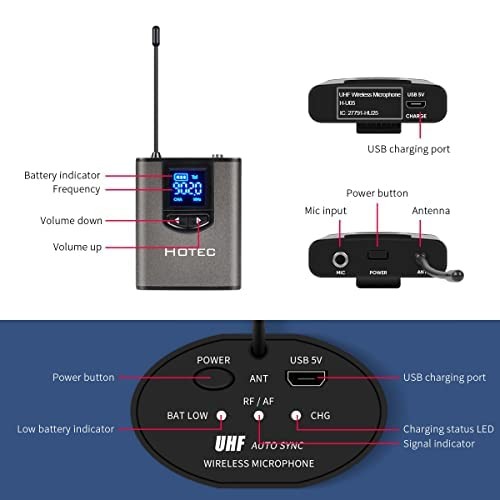 UHF Wireless Headset Lavalier Microphone Bodypack Transmitter 1/4 Inch Output