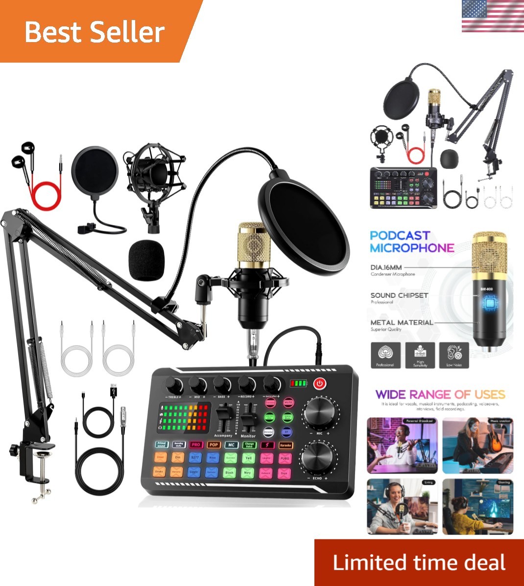 Podcast Equipment Bundle, Podcast Equipment with BM-800 MicrophoneGold & F998…