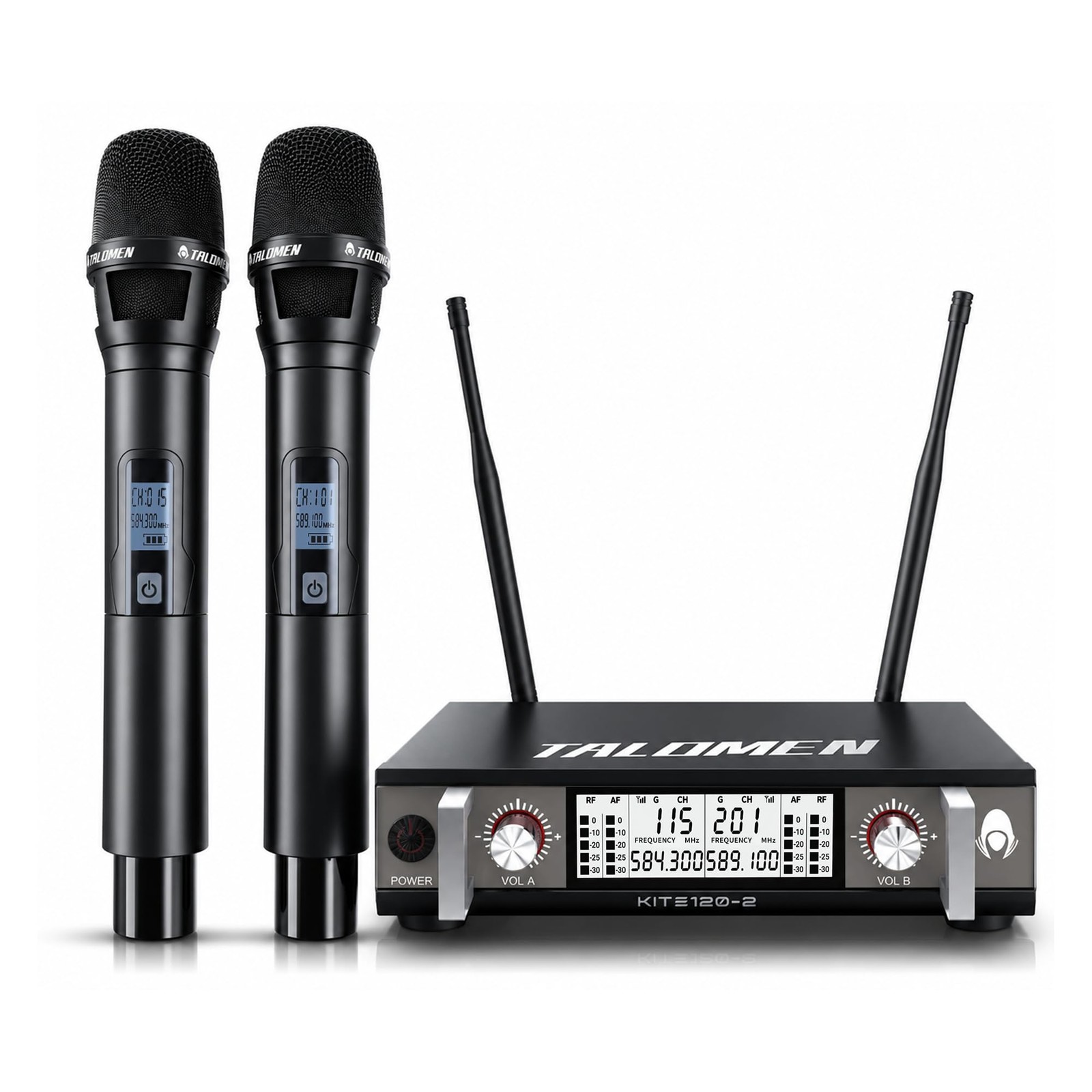 talomen Wireless Microphone System, UHF Dual Channel Handheld Handheld, Black
