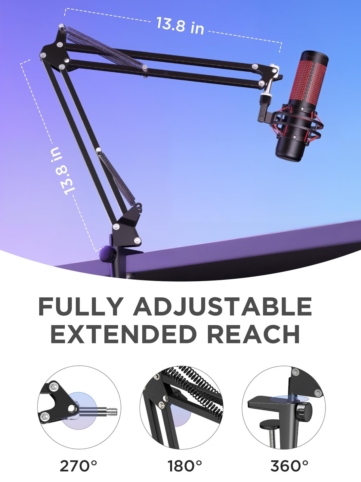 Boom Arm Microphone Mic Stand for Blue Yeti HyperX QuadCast SoloCast Snowball…