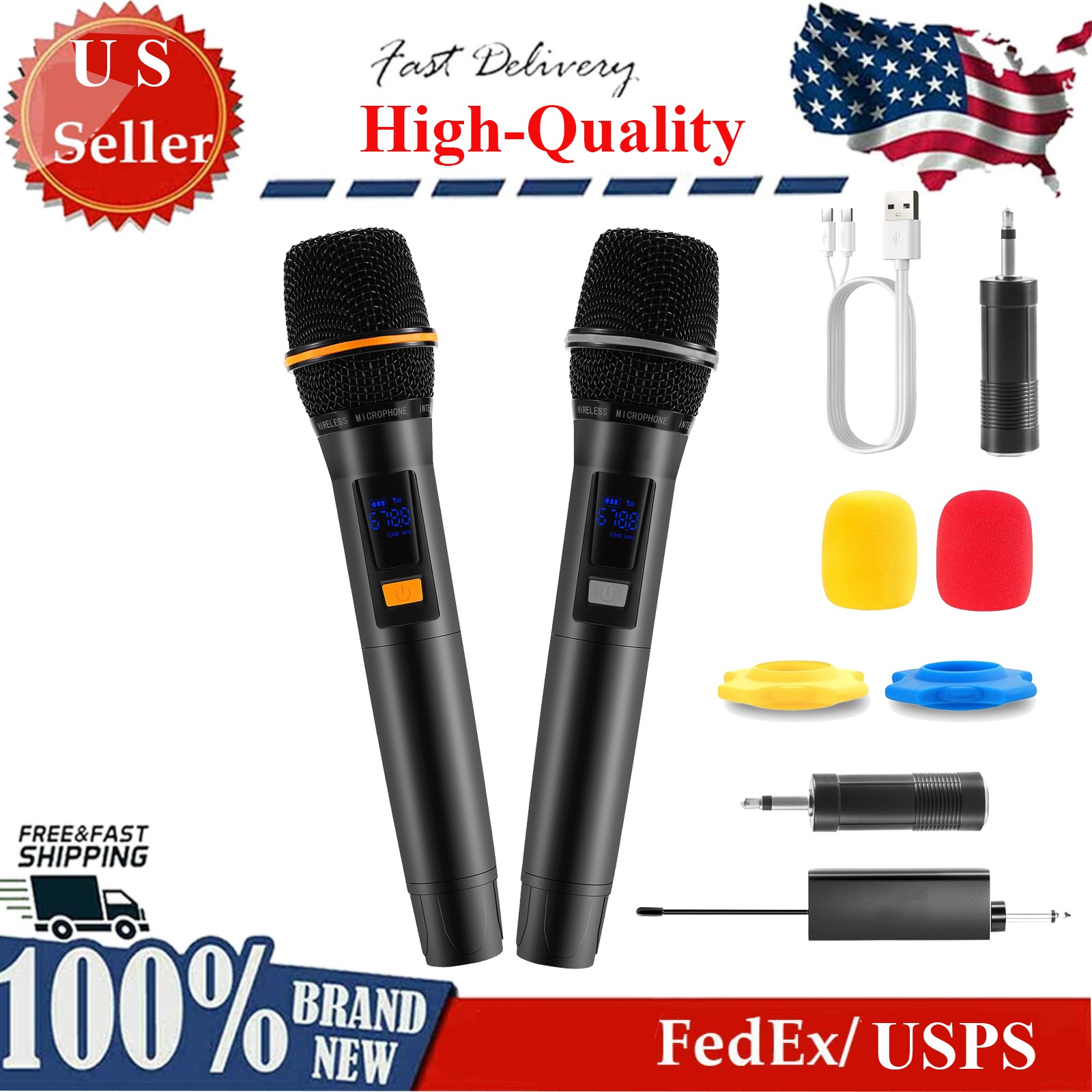 UHF Wireless Microphones Rechargeable Metal Handheld Dynamic Mics 262FT Range