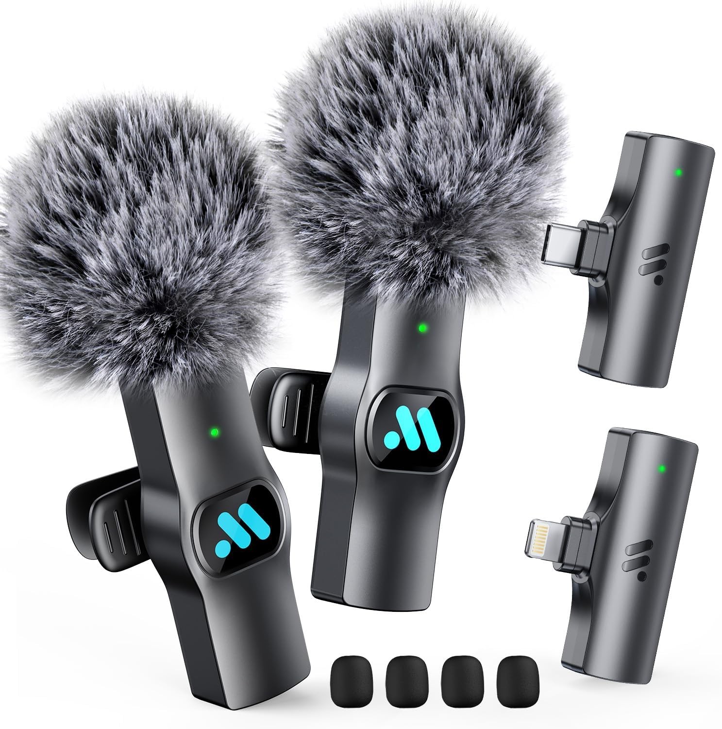 2pcs Dual Receivers Mini Microphone for iPhone Lightning & Type-c