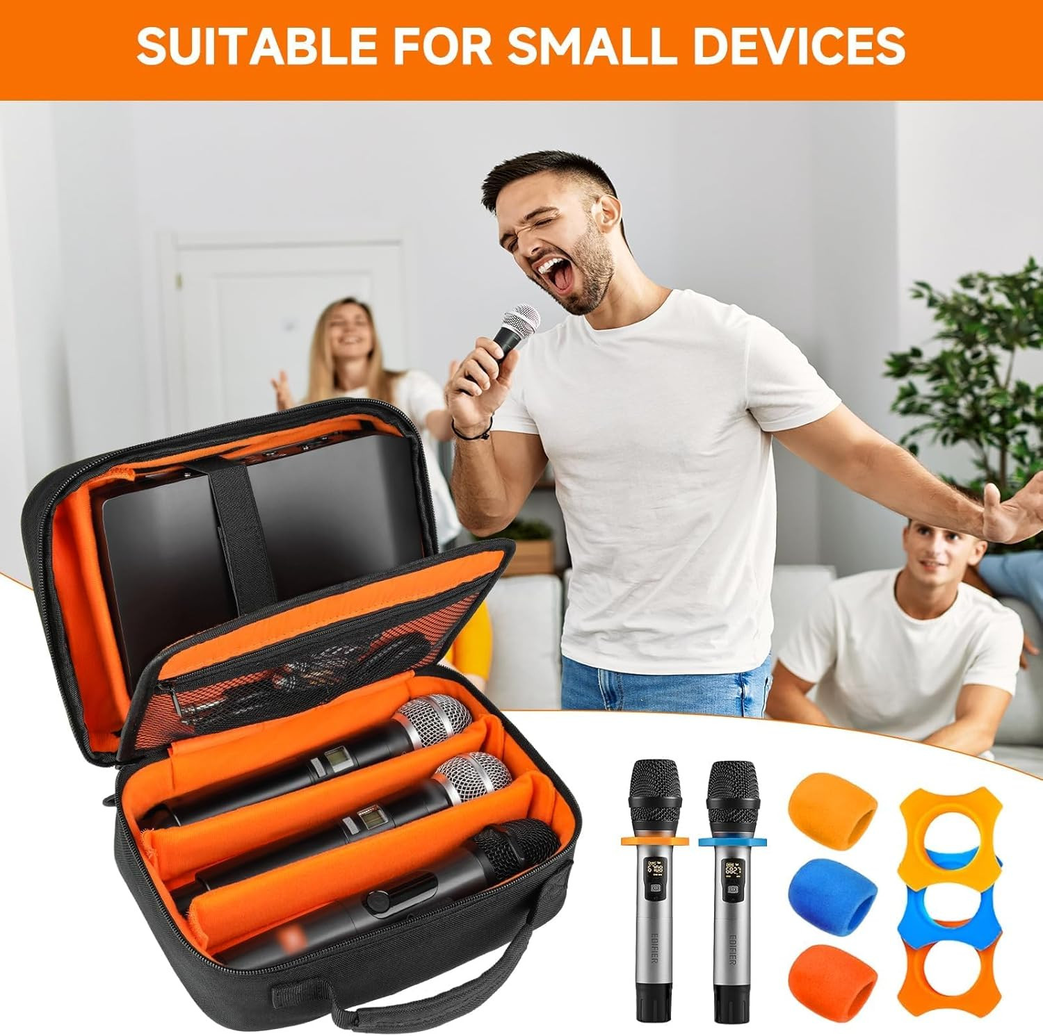 3 Slots Microphone Case for Wireless Microphones, Carrying Bag with Padded Inter