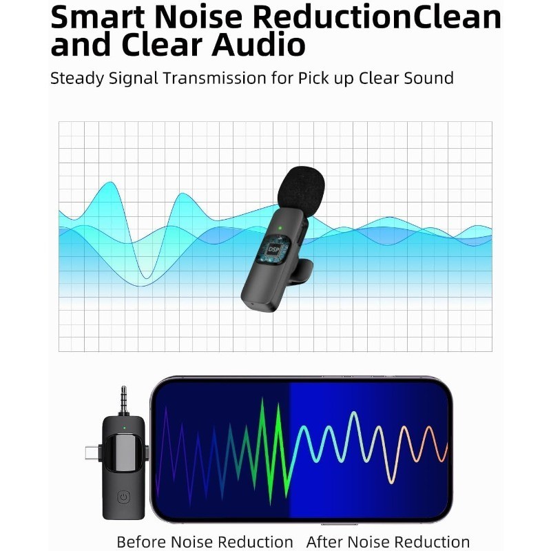 Wireless Lavalier Microphone For Phone Android iPhone Vlog Live Stream Mic
