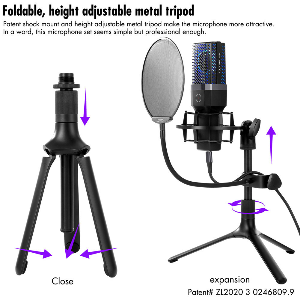 USB Condenser Microphone PC Laptop Desktop Gaming Mic for Streaming Podcast