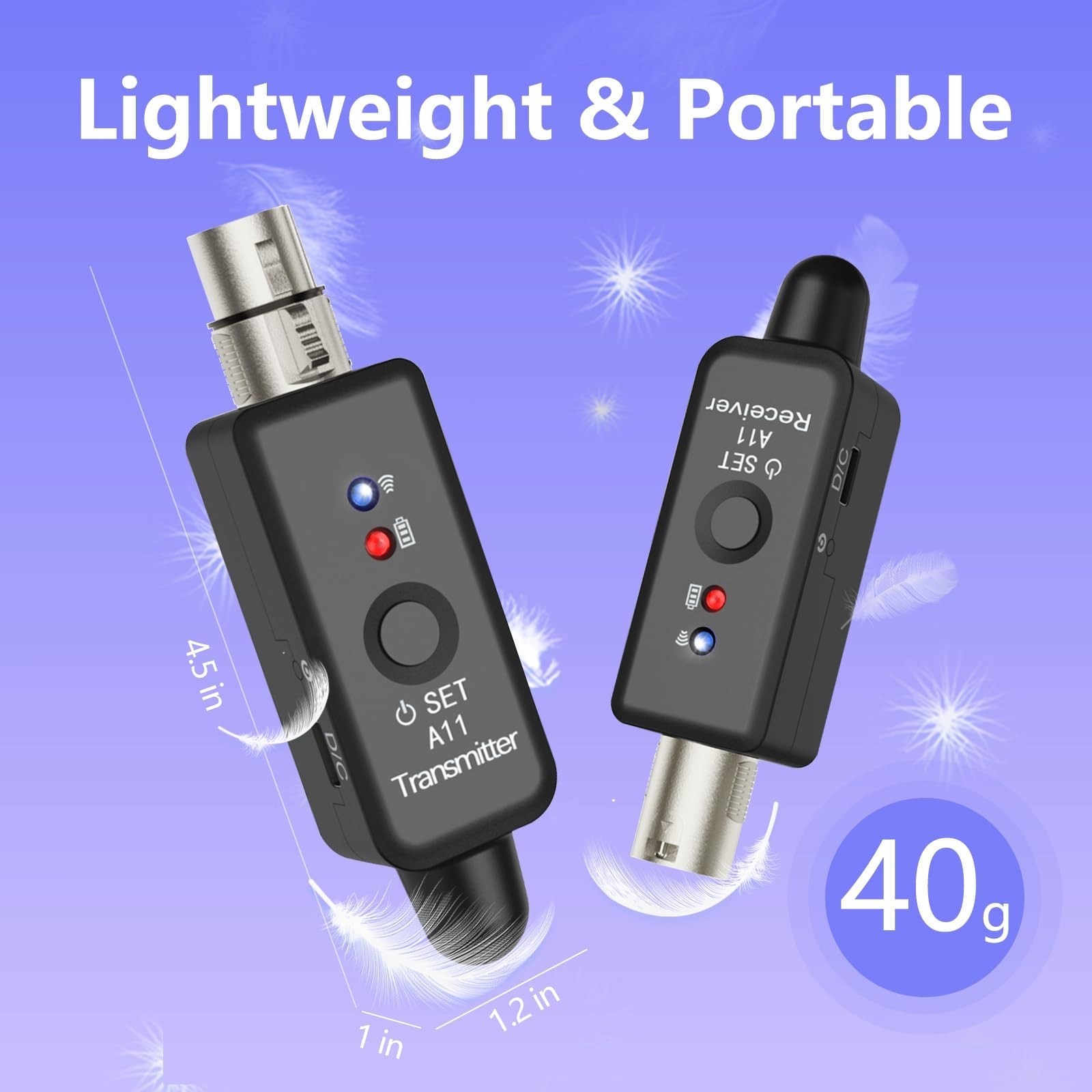 Professional Wireless XLR Adapter System with Dual TX/RX for Mic, Guitar & Mixer
