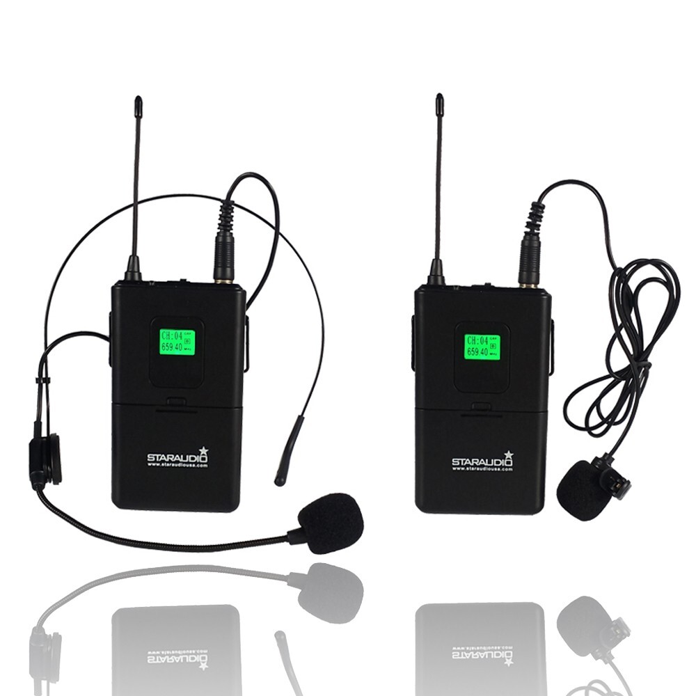 Wireless UHF Microphone System 2CH Handheld 2CH Headset Dynamic Audio Stage Mics